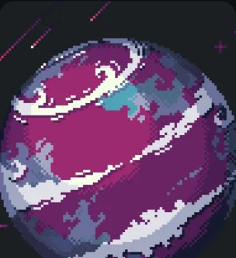 Pixel art of a purple planet